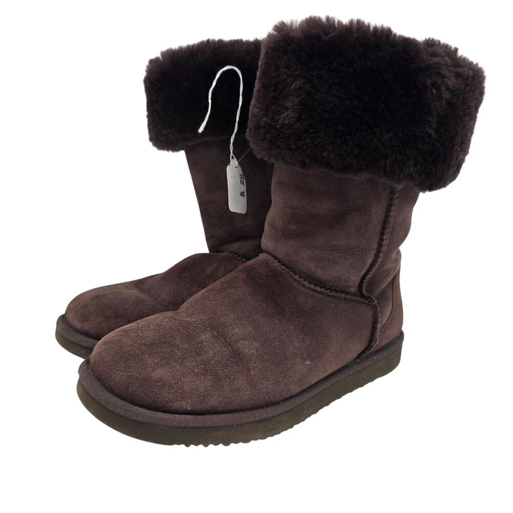 Womens Brown Suede Fur-Lined Boots Size 8